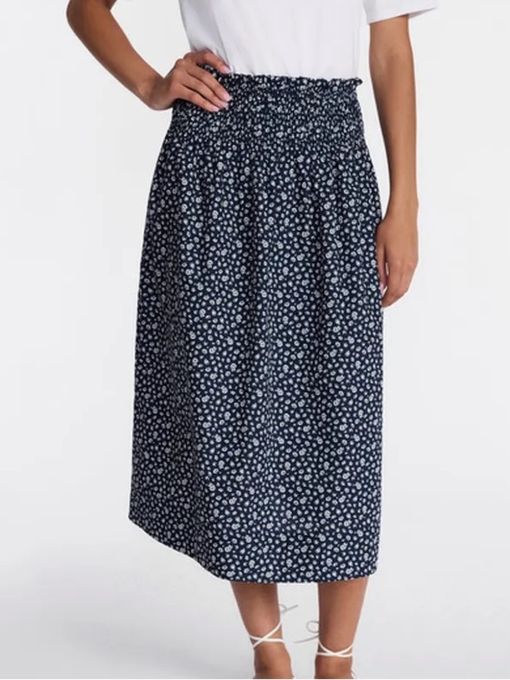 Time and Tru Navy Floral Smocked Waist Cotton Skirt